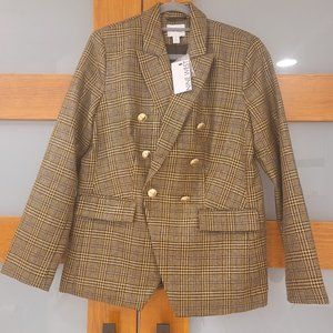 Nine West Plaid Lurex Double Breasted Blazer